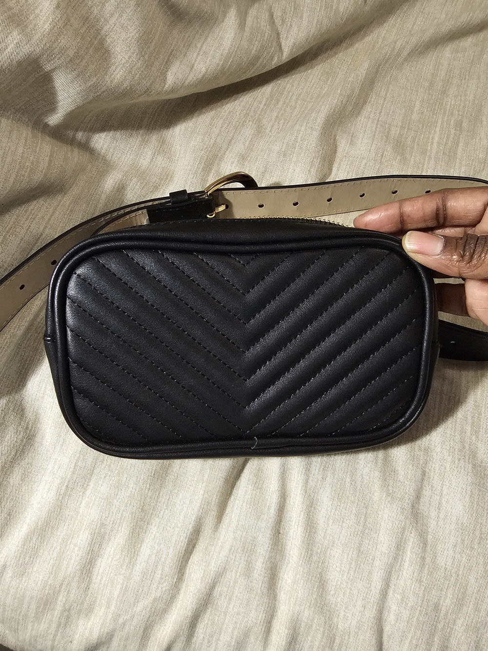 Black Quilted Chevron Belt Bag
